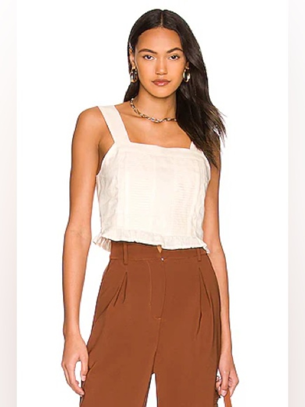 Sancia Jonti Linen Crop Top Pearl S Pleated Front Square Neck Strappy Blouse